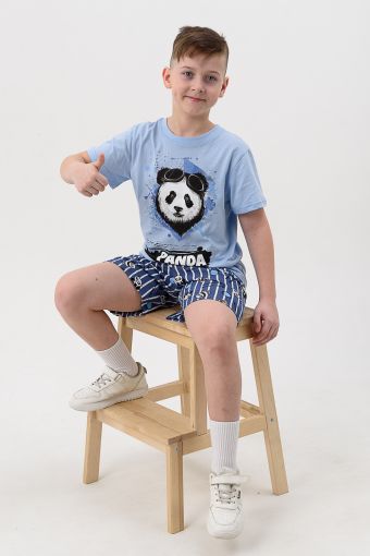 Пижама Медведь детская короткий рукав с шортами (Голубой) (Фото 2)